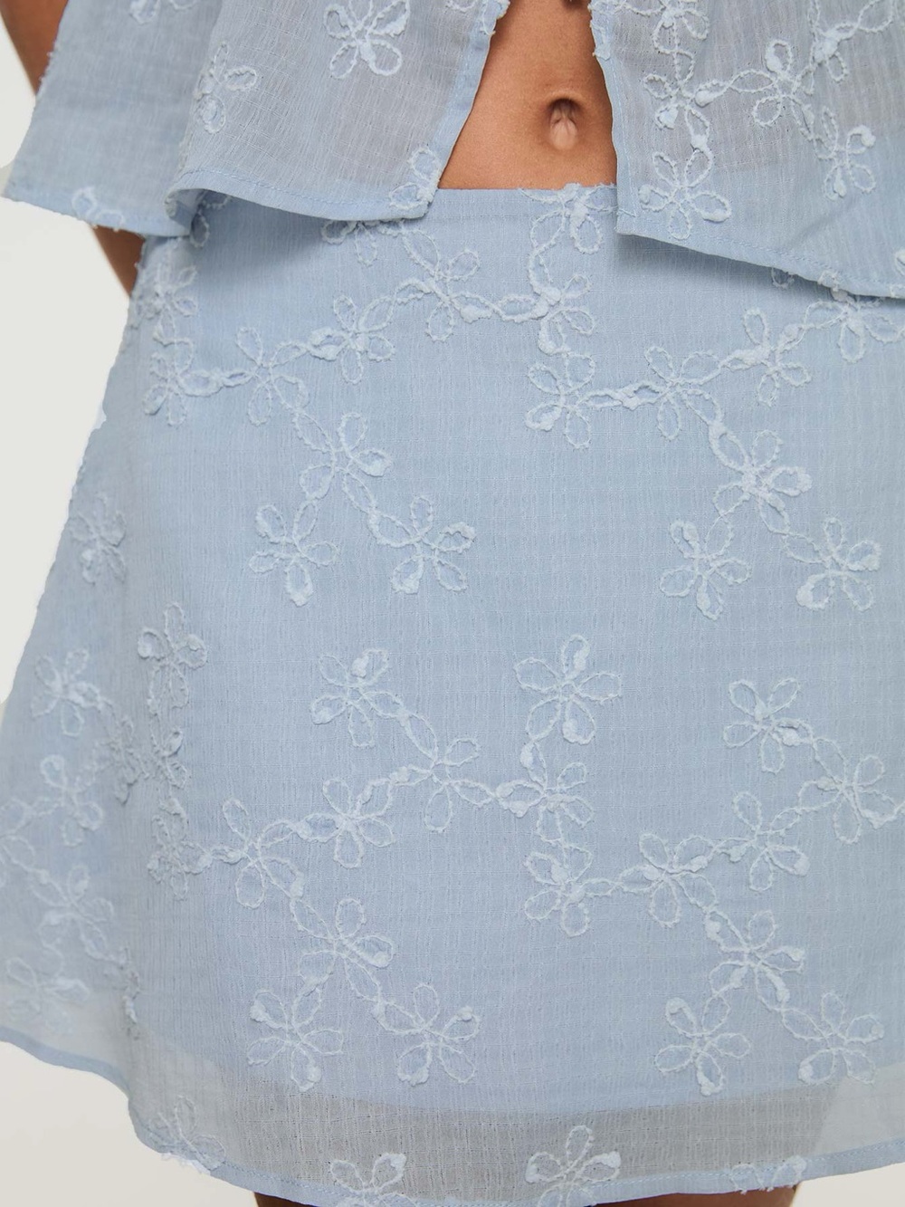 Princess Polly Light Blue Floral Embroidered Mini Skirt